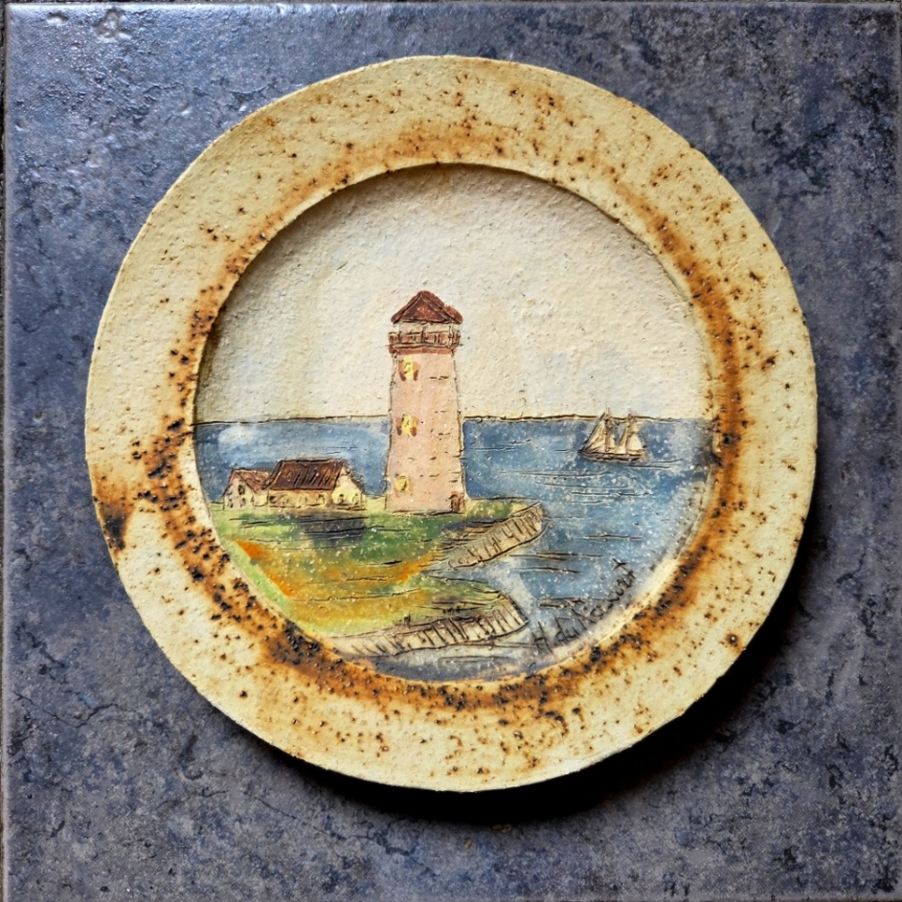 Rustic Handmade Clay Lighthouse Nautical Wall Art Plate 9"